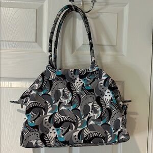 Hadaki: Gray and Blue Paisley Shoulder Bag with Double Handles